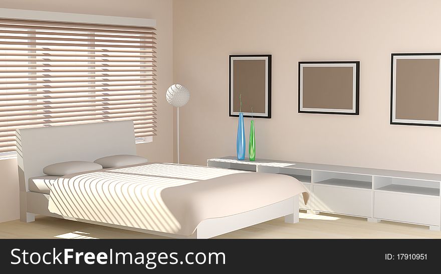 Modern bedroom interior designed in light tones. Modern bedroom interior designed in light tones