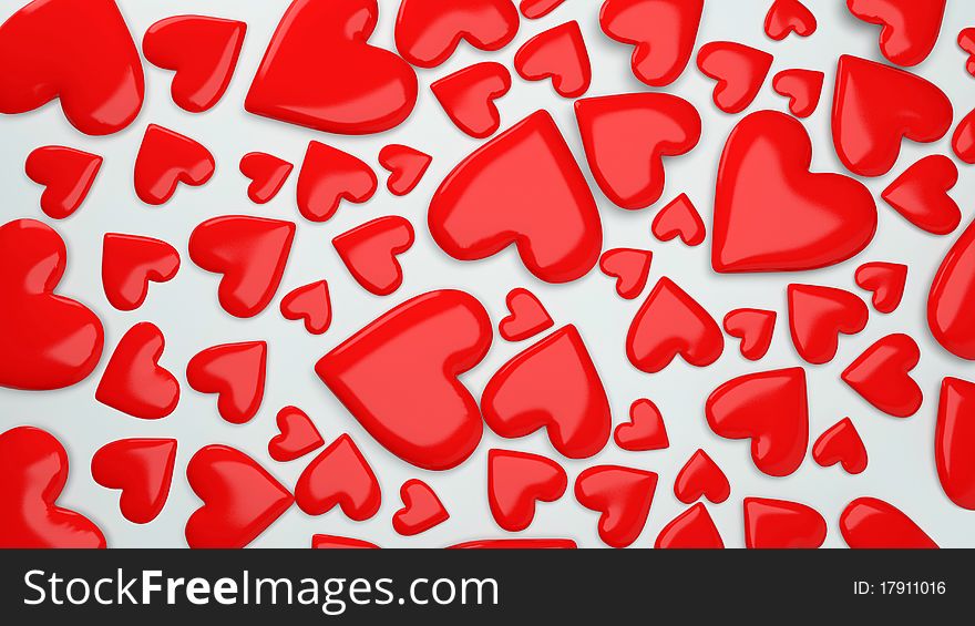 Many red hearts on white background. Many red hearts on white background