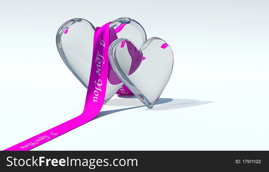 Two glass hearts on white background. Two glass hearts on white background
