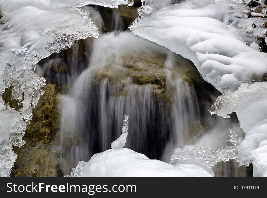 Water Flowing under Ice on Dolomites, Italy