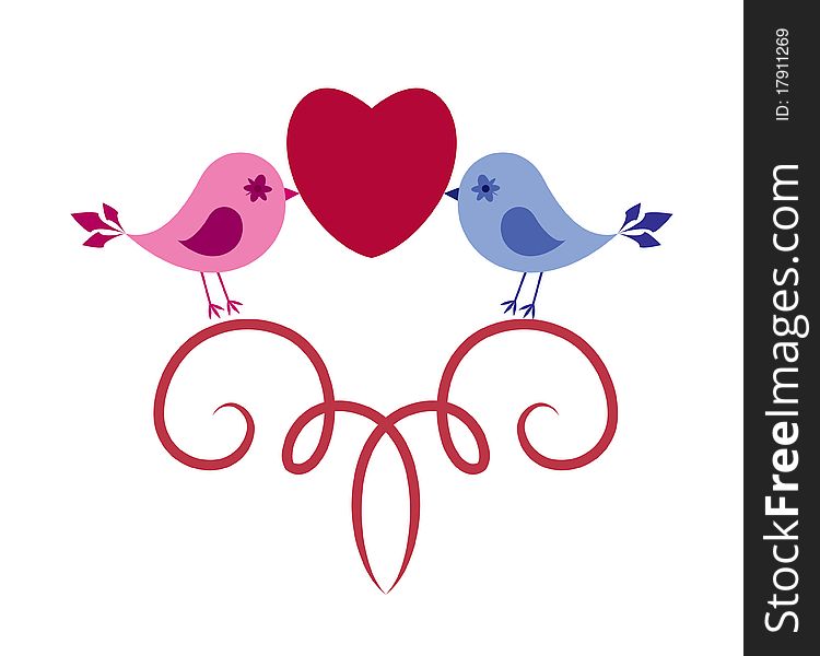 Birds in love with heart. Birds in love with heart