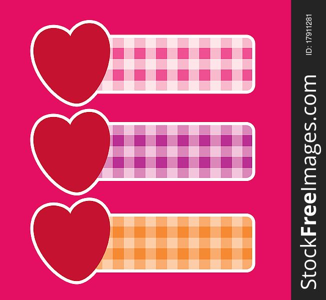 Banners with hearts, isolated, in different colors
