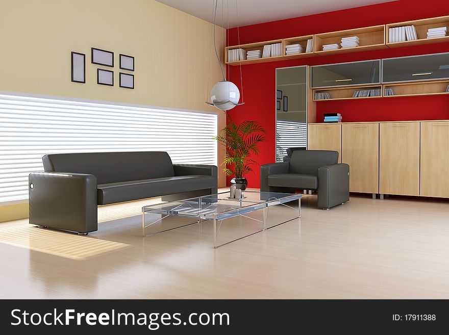 The 3d rendering indoor contemporary sitting room. The 3d rendering indoor contemporary sitting room