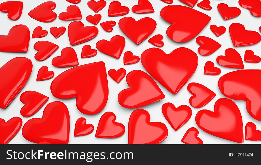Many Red Hearts On White Background