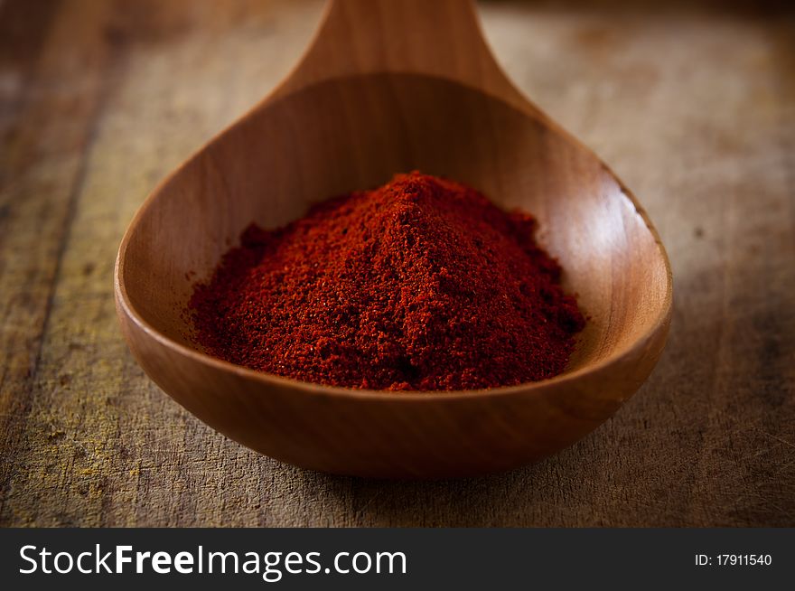 Paprika On Wooden Spoon