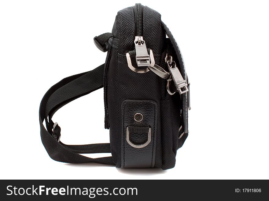 Bag to the side in black on a white background. Bag to the side in black on a white background