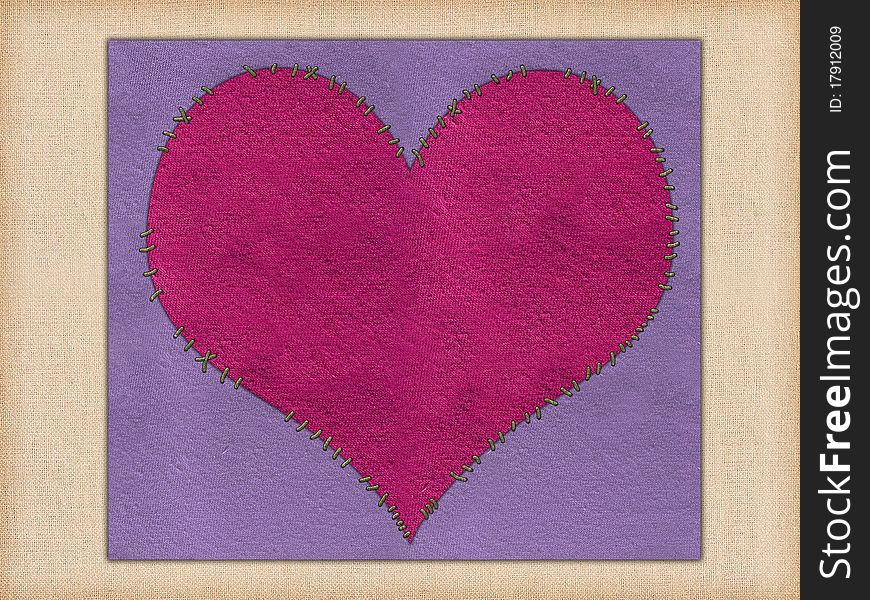 Big fabric pink heart on simple backgroung. Big fabric pink heart on simple backgroung