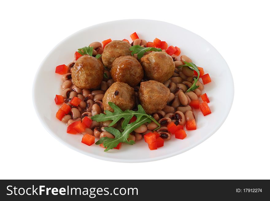 Meatballs with beans and red pepper