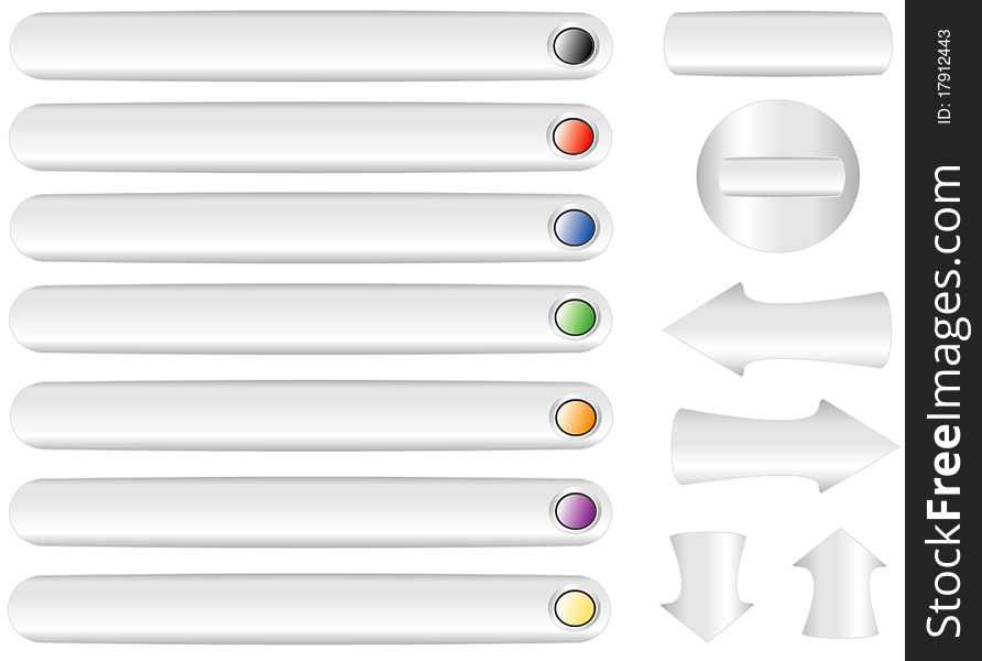 Set the color variations buttons, object white isolated, vector