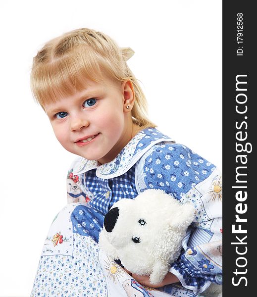 Portrait of cute little girl with toy