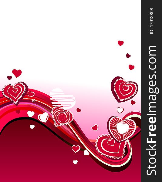 Red hearts on abstract background