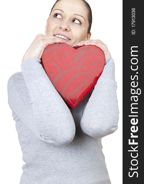 Beautiful Women with Valentine Gift - heart. Beautiful Women with Valentine Gift - heart