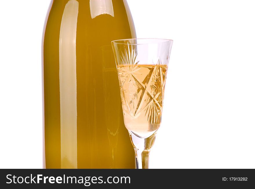 Bottle of white wine on a white background