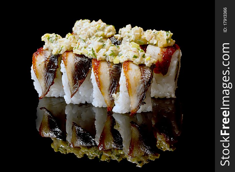 Japanese sushi isolated on black