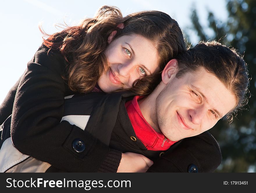 Happy young couple outdoors