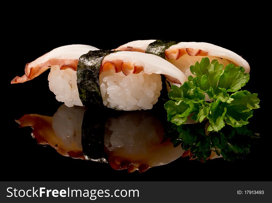 Nigiri sushi isolated on black