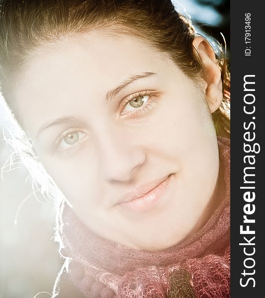 Portrait of beautiful woman with green eyes