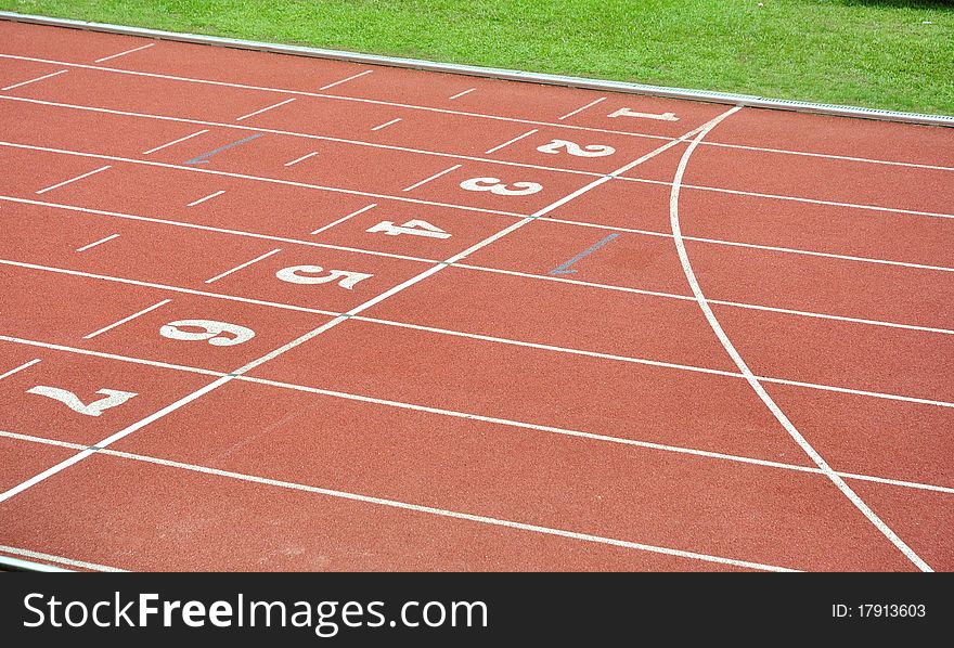 Lanes of running track in the stadium. Lanes of running track in the stadium