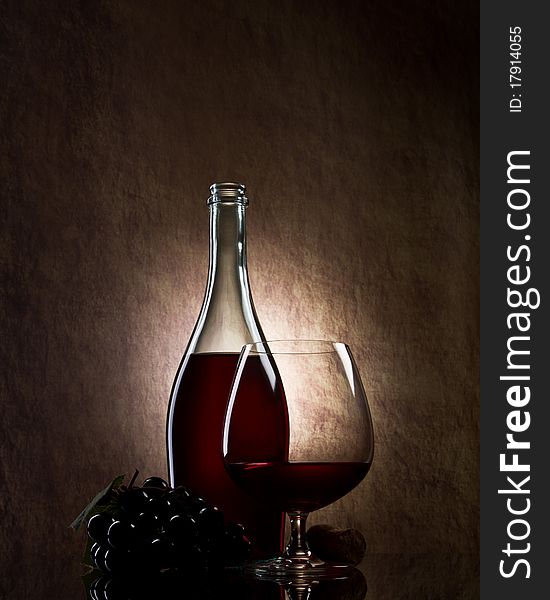 Bottle with red wine