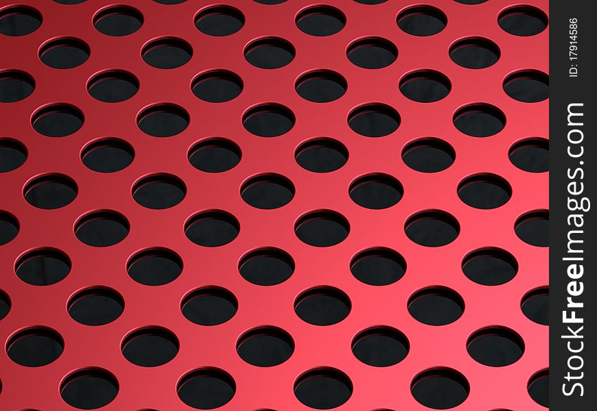 3D illustration of the red perforated metal plate on black background. 3D illustration of the red perforated metal plate on black background