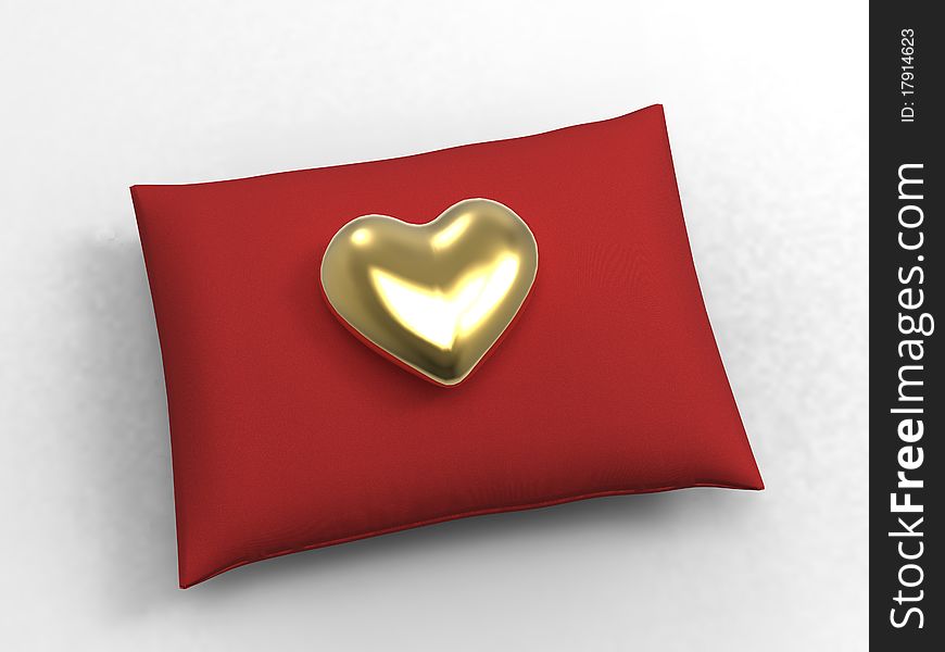 3d illustration of a velvety cushion and heart on white background. 3d illustration of a velvety cushion and heart on white background