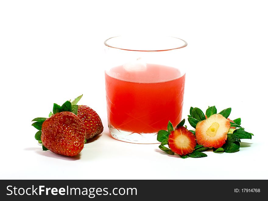 Strawberry and juice with ice. Strawberry and juice with ice