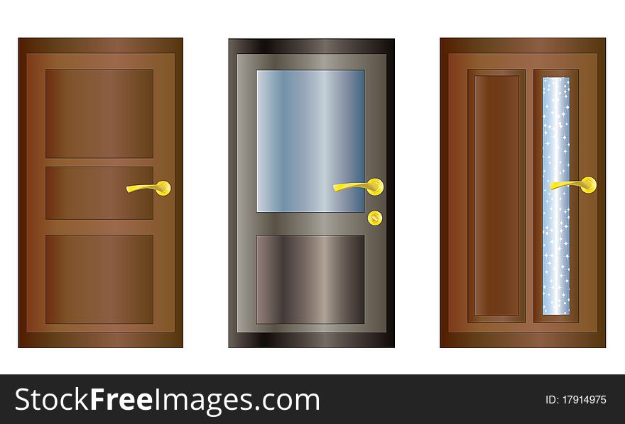 Three isolated vector doors on a white background. Three isolated vector doors on a white background.