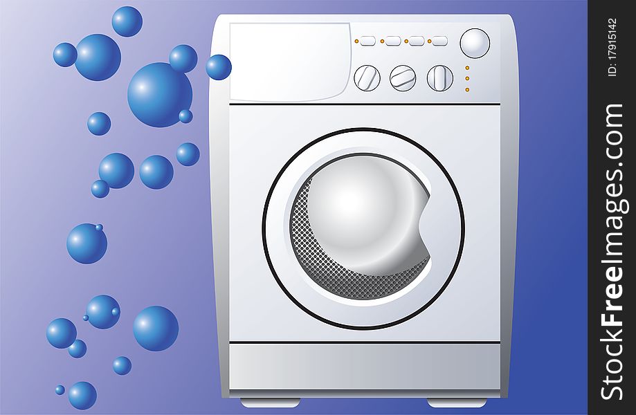 Washing machine with blue bubbles on a blue background. Washing machine with blue bubbles on a blue background.