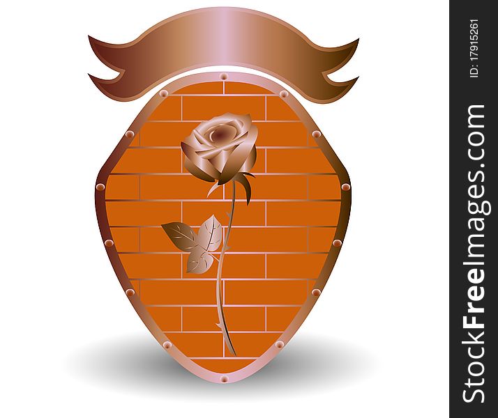 The image of a bronze shield and flower on a white background. The image of a bronze shield and flower on a white background.
