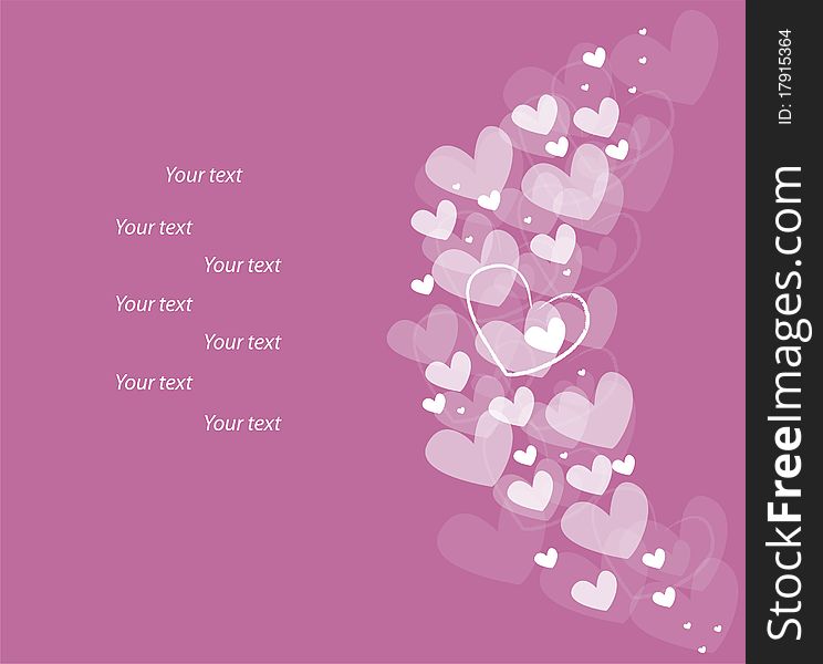 Pink background with hearts, creeting card