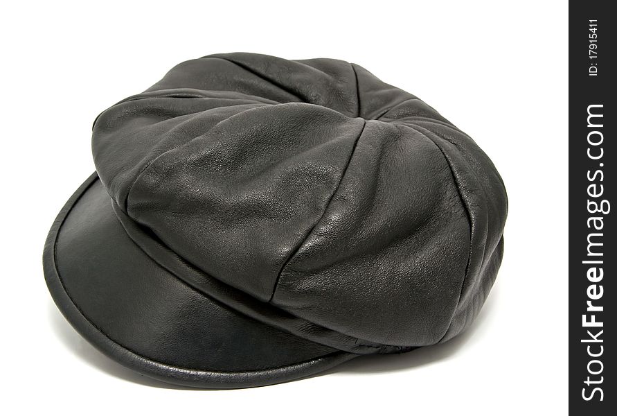 Black leather hat on a white background