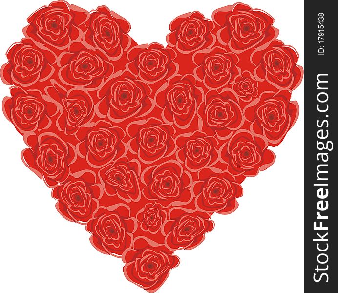 Heart made from red roses isolated on white vector. Heart made from red roses isolated on white vector
