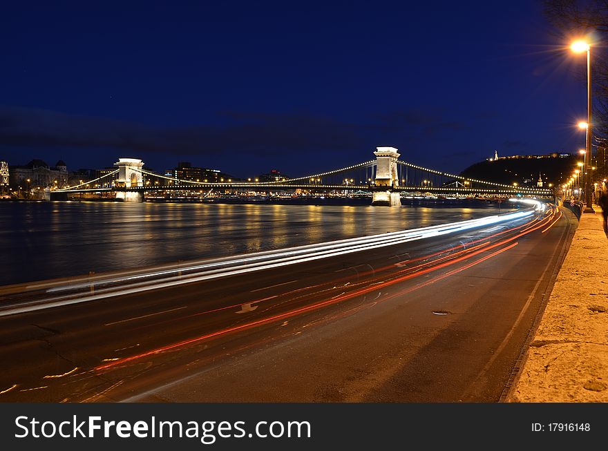 Budapest Chain Bridge By Night