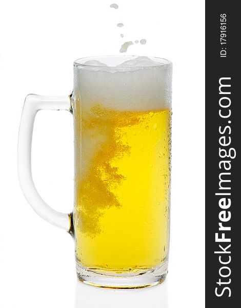 Glass of beer on white