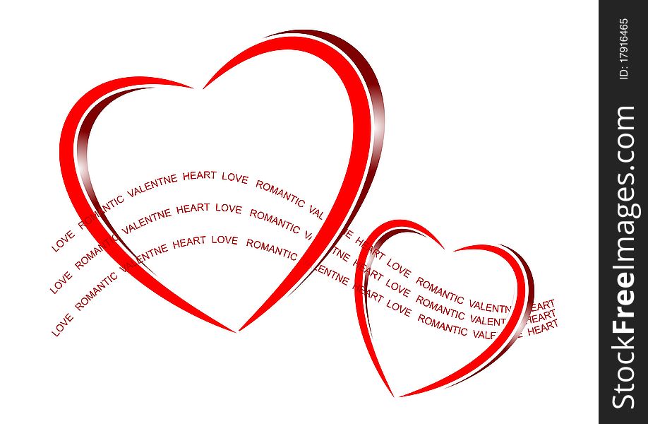 An illustration of bright shiny red hearts with text flow. An illustration of bright shiny red hearts with text flow