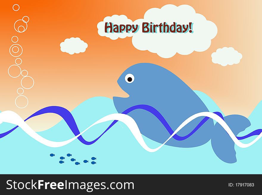 Cute whale wishing happy birthday from an ocean. Cute whale wishing happy birthday from an ocean