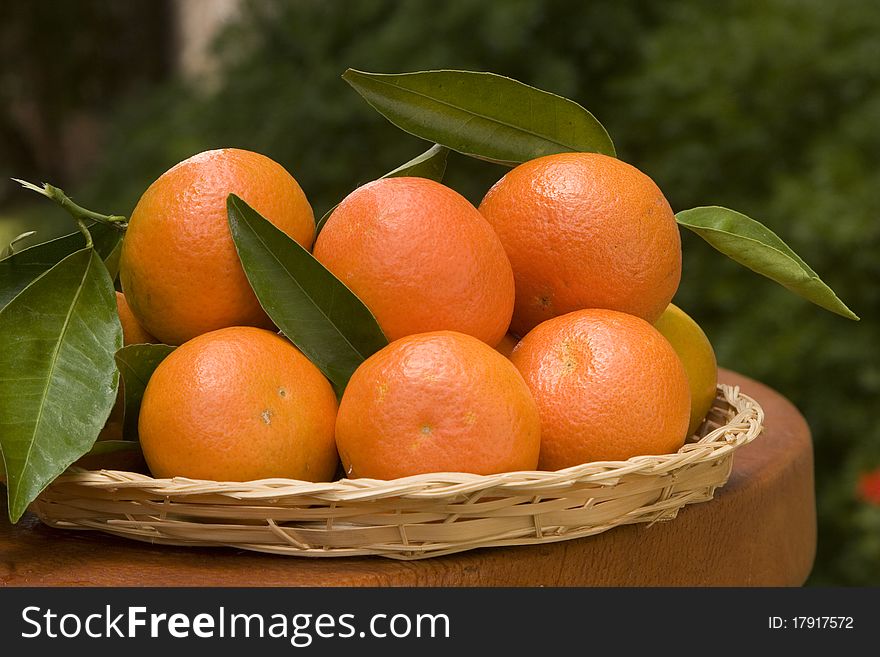 Basket containing fresh and delicious tangerines
