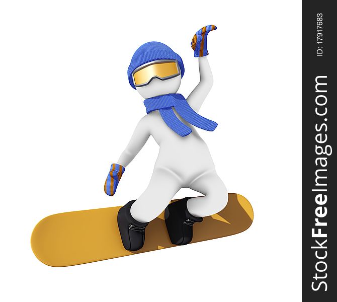 3d Man snowboarding, flying in the air