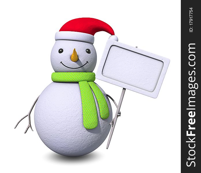 Snowman holding a blank board. Snowman holding a blank board