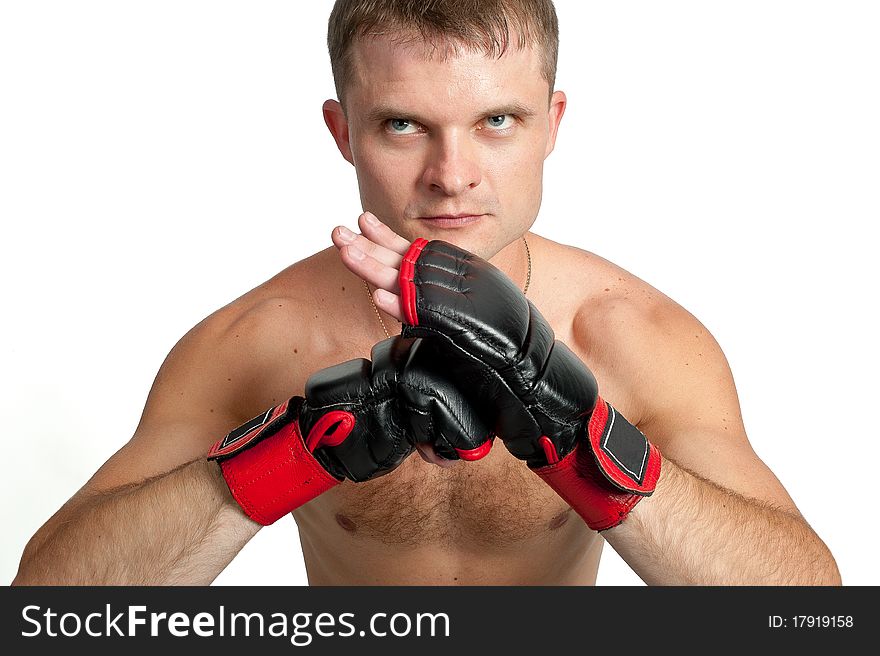 Professional boxer with gloves isolated on white background. Professional boxer with gloves isolated on white background