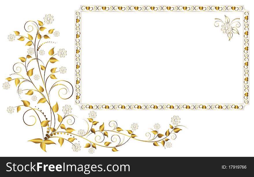 Vector golden frame with floral ornament. Vector golden frame with floral ornament.