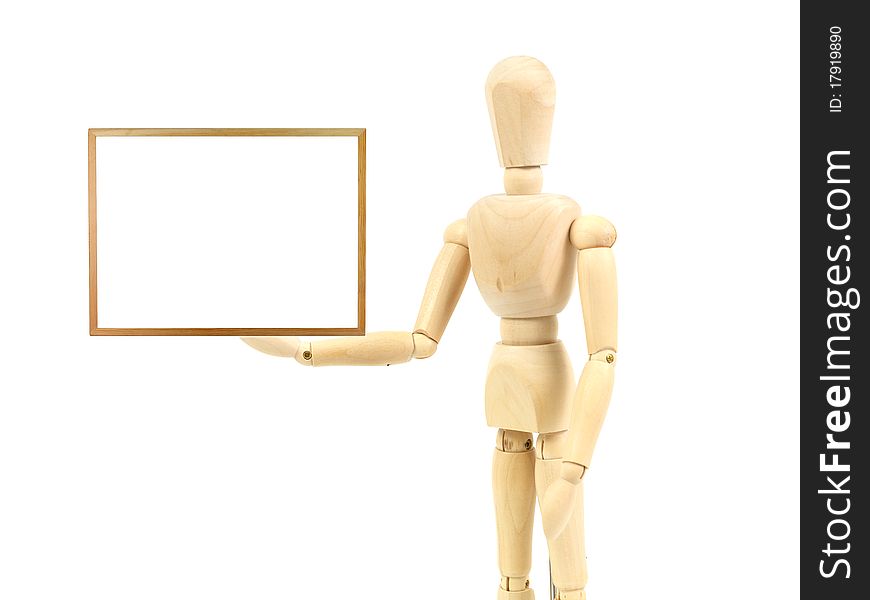 A wooden mannequin isolated against a white background. A wooden mannequin isolated against a white background