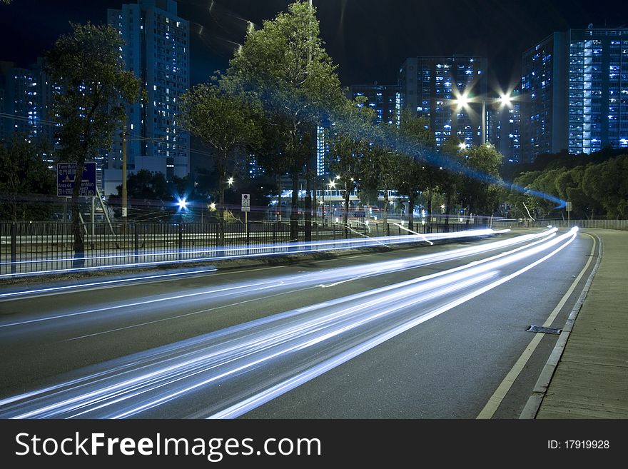 Light rail in moving motion in Hong Kong