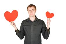 Man Holding Red Paper Hearts Isolated Royalty Free Stock Photography Man Holding Red Paper Hearts Isolated Royalty Free Stock Photography