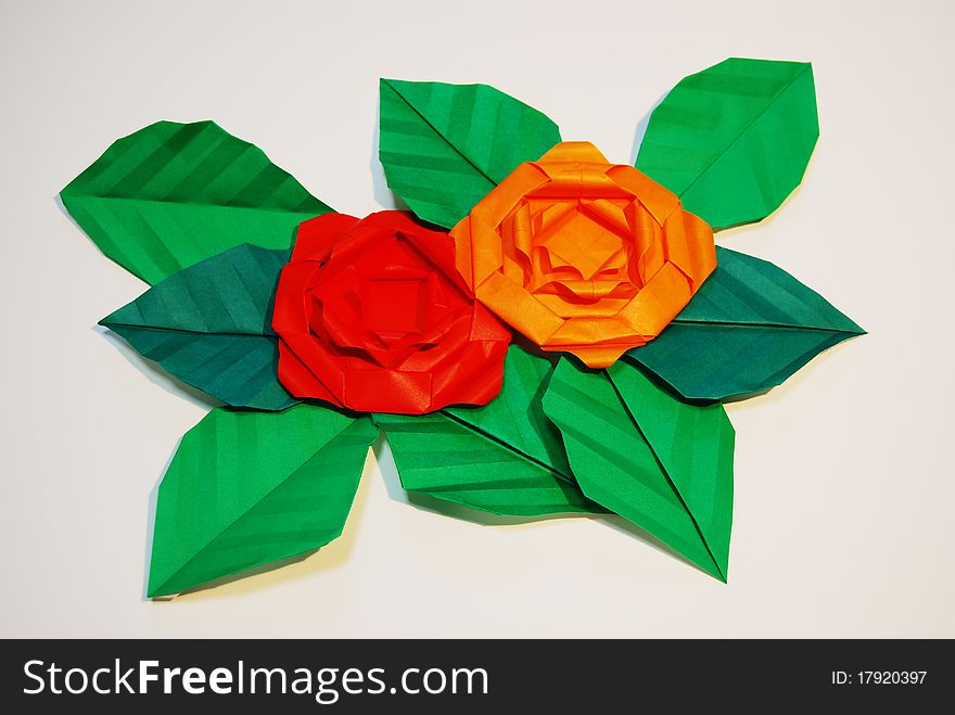 Paper flower, or origami folded and shaped in rose