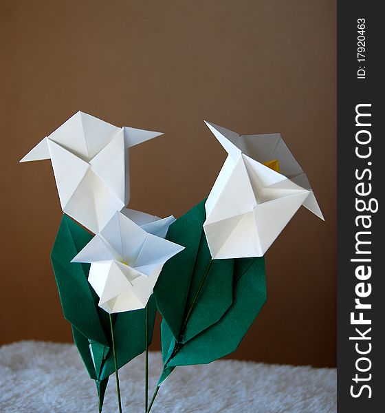 Paper flower, or origami folded and shaped in Texas Bluebell, Tulip Gentian