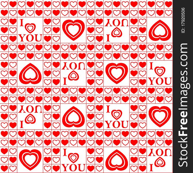 Vector seamless pattern with hearts and declaration of love. Vector seamless pattern with hearts and declaration of love.