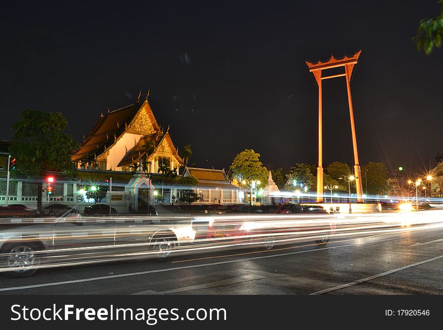 Giant Swing in front of Wat Suthat Wararam. Front and Bangkok Metropolitan Administration (millions of urbanites) are the symbol of one of Bangkok