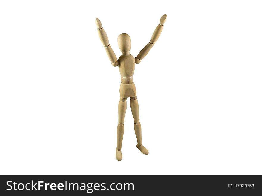 Wooden pose figure on a white background single object. Wooden pose figure on a white background single object.