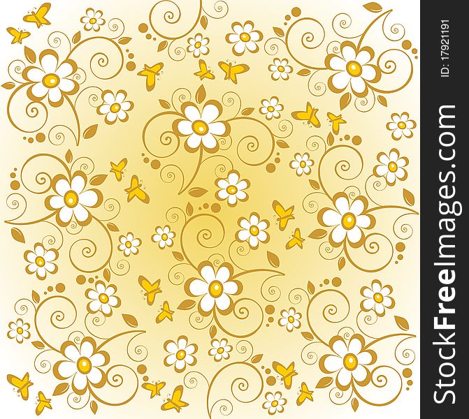 Stylized pattern with flowers and curves on a white background. Stylized pattern with flowers and curves on a white background.